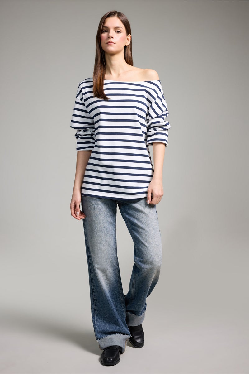 DeFacto Blue Woman Relax Fit Boat Neck Premium T-Shirt Casual - Image 2